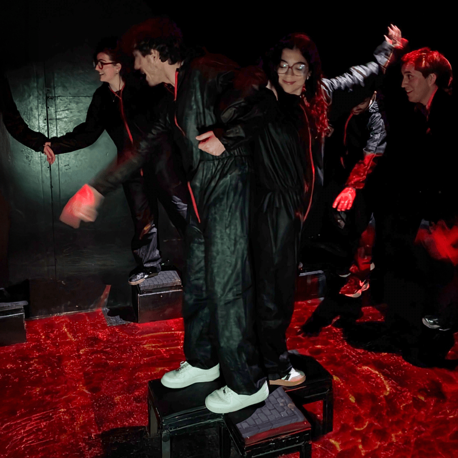 People in a room jumping and having fun